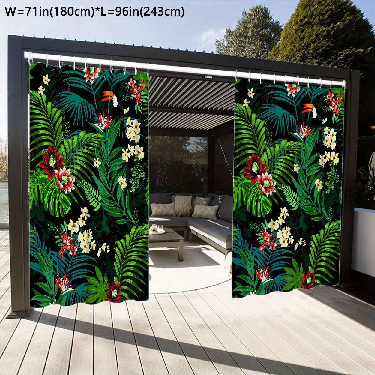 

1pc Waterproof Outdoor Curtain, Modern Simple Style Tropical Plants Flower Pattern Curtain, Nature Themed Yard Curtain, Indoor And Outdoor Patio Privacy Curtain, 71*96in