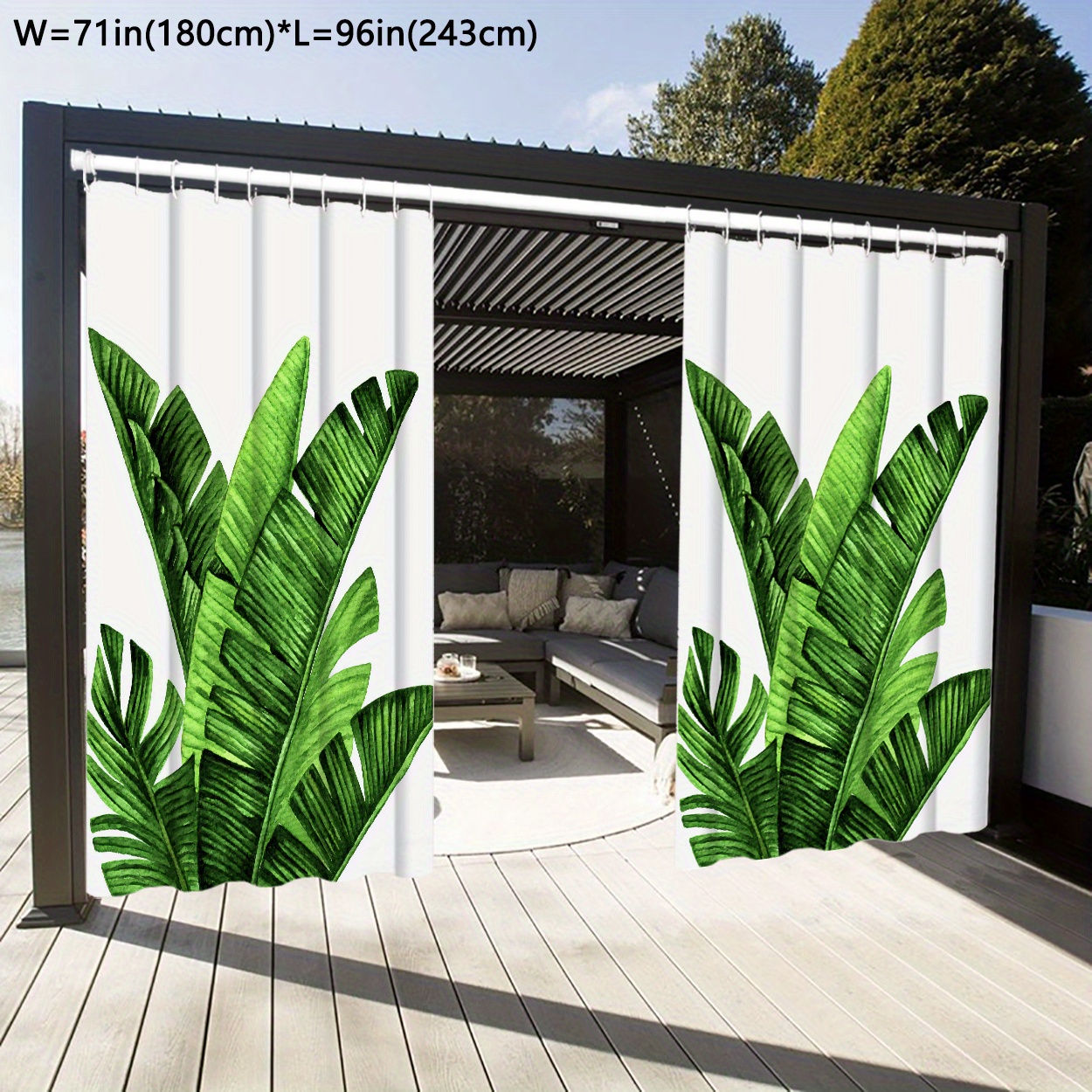 

1pc Waterproof Outdoor Curtain, Modern Simple Style Plant Leaf Pattern Curtain, Tropical Themed Yard Curtain, Indoor And Outdoor Patio Privacy Curtain, 71*96in