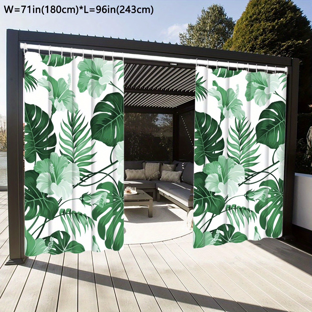 

1pc Waterproof Outdoor Curtain, Modern Simple Style Plant Leaf Pattern Curtain, Tropical Themed Yard Curtain, Indoor And Outdoor Patio Privacy Curtain, 71*96in