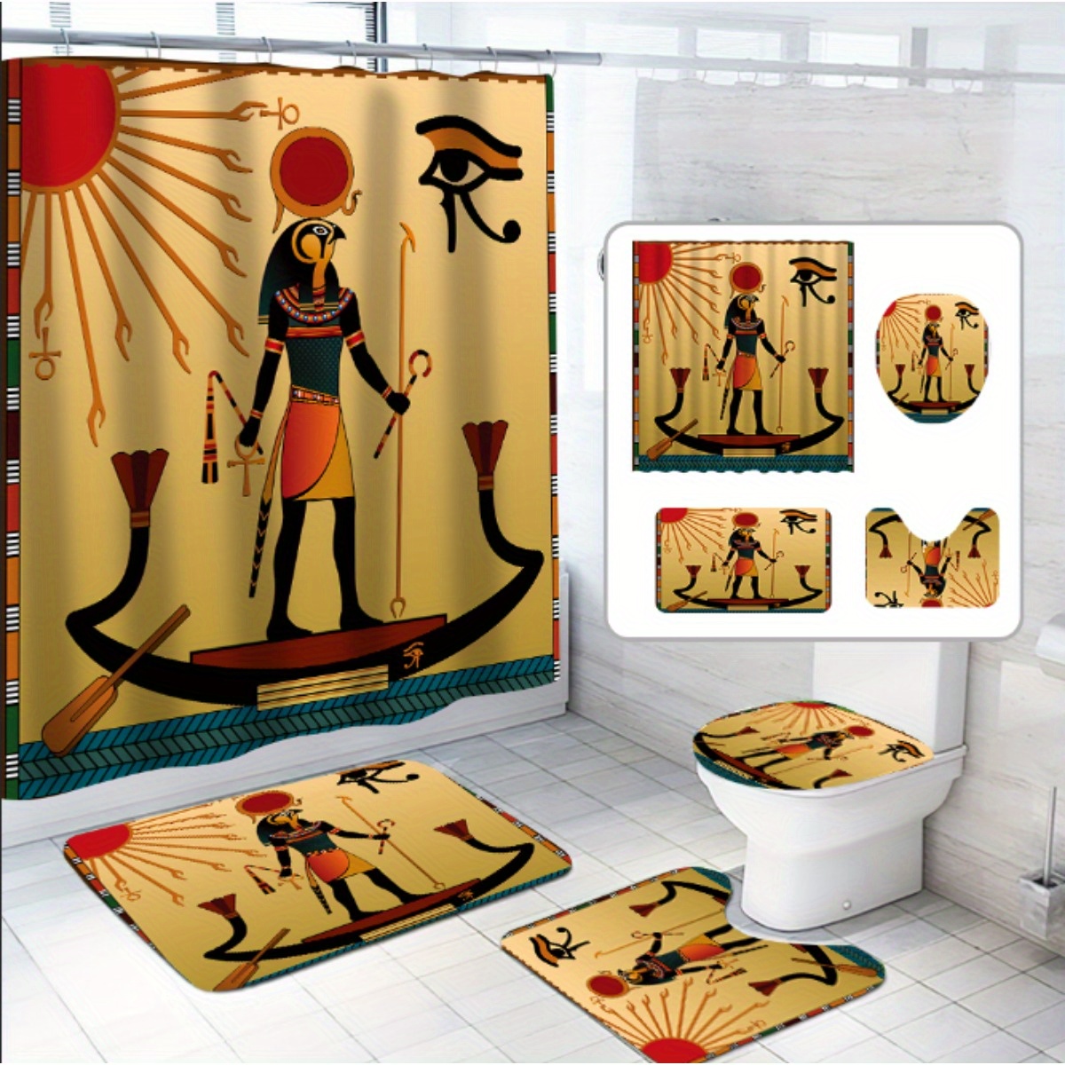 Ancient Egypt Pattern Shower Curtain With 12 Hooks Non slip - Temu