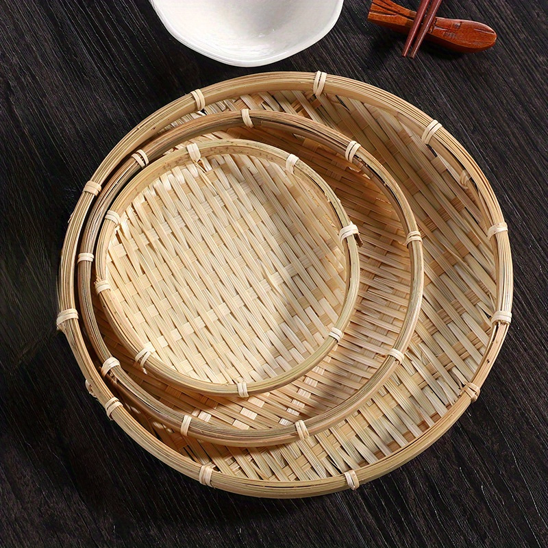 

3pcs Handmade Bamboo Woven Candy Basket, Bamboo Woven Round Snack Basket, Small Fruit Basket, Household Bamboo Woven Serving Dish, Bamboo Products, Kitchen Supplies
