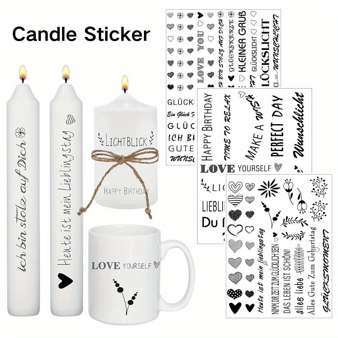 

3pcs/set Candle Tattoo, Candle Sticker Sticker, Water Transfer Stickers, Valentine's Day Birthday Candle Stickers, Diy Candle Surface Decoration, Water Slide Film Candles, Candle Foil