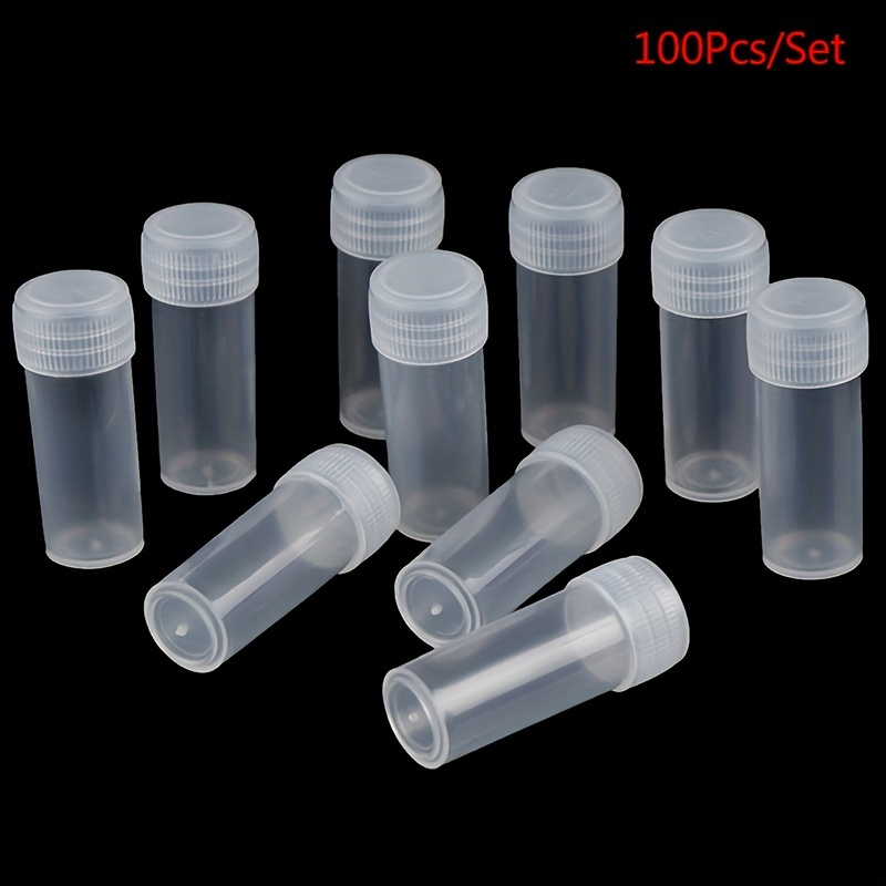 A Set Of 100 Five-milliliter Semi-transparent Plastic Test Tubes, Ideal For Organizing Powders, Storing Sewing Tools, And Sorting Cosmetics