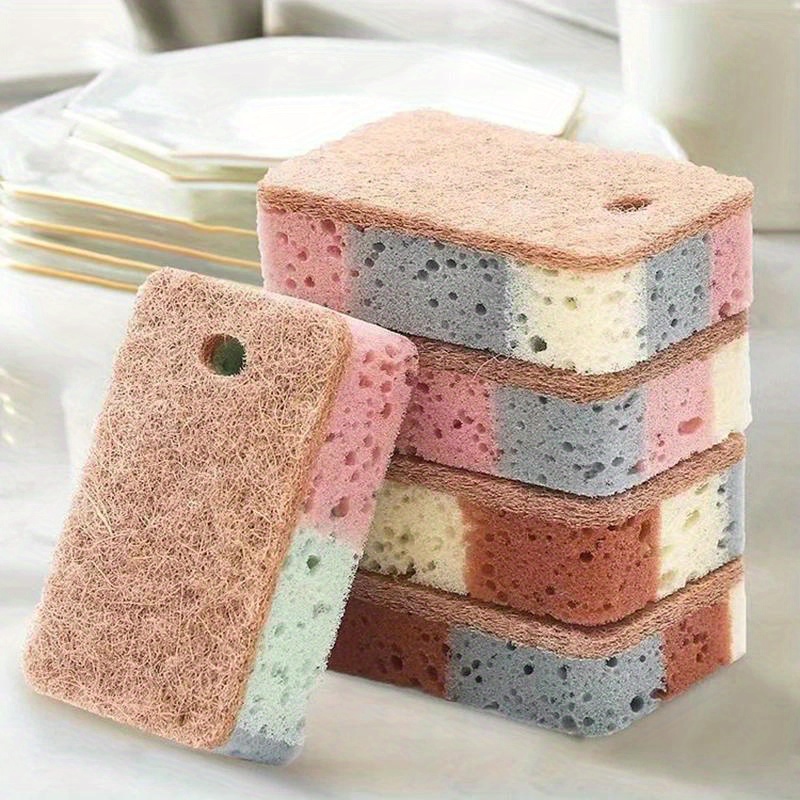 5pcs Colorful Bamboo Fiber Dishwashing Sponges - Rust Removal, Pot Brushes, Kitchen Cleaning Tools with Assorted Colors (Pink, Gray, White, Beige, Green) for Efficient Dishwashing and Scrubbing, Dishwashing Sponges, Dishwashing Sponge Pack, Sponge For Wood Figure, Sponge For Washing Dishes