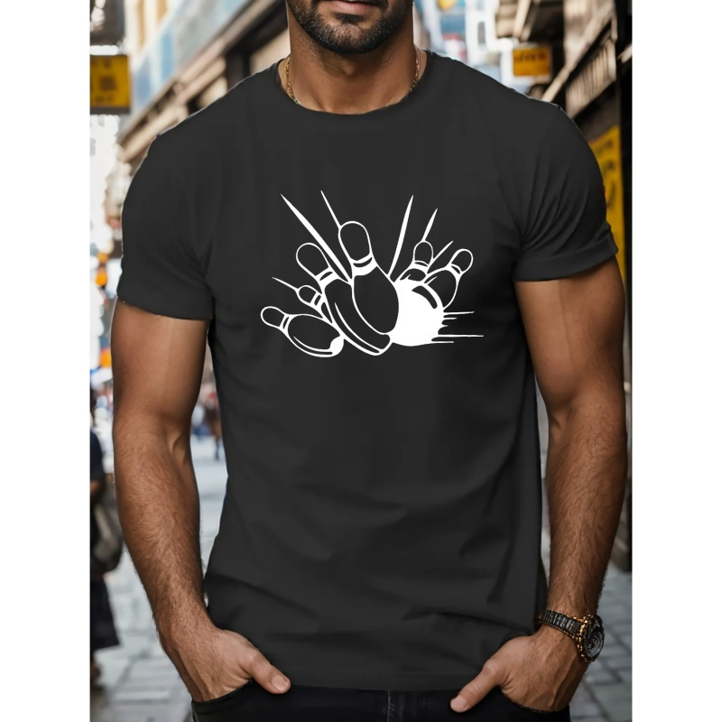

Bowling Print T Shirt, Tees For Men, Casual Short Sleeve T-shirt For Summer