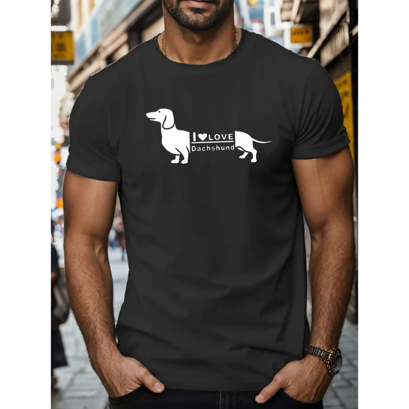 

I Love Dachshund Print T Shirt, Tees For Men, Casual Short Sleeve T-shirt For Summer