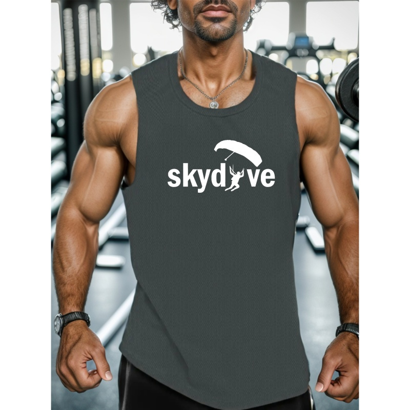 

Skydive Print Summer Men's Quick Dry Moisture-wicking Breathable Tank Tops Athletic Gym Bodybuilding Sports Sleeveless Shirts For Workout Running Training Men's Clothing