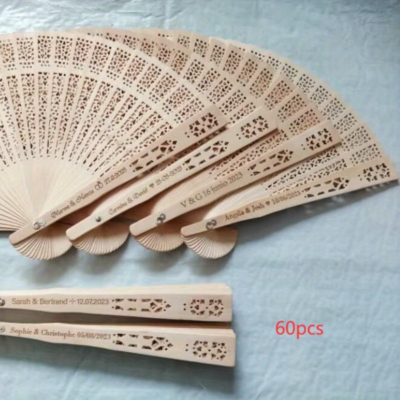 Image of 30/40/ Pcs Wedding Fans Personalized Wood Wedding Fans, Wedding Gifts For Guests, With Organza Bag, Bridal Fan