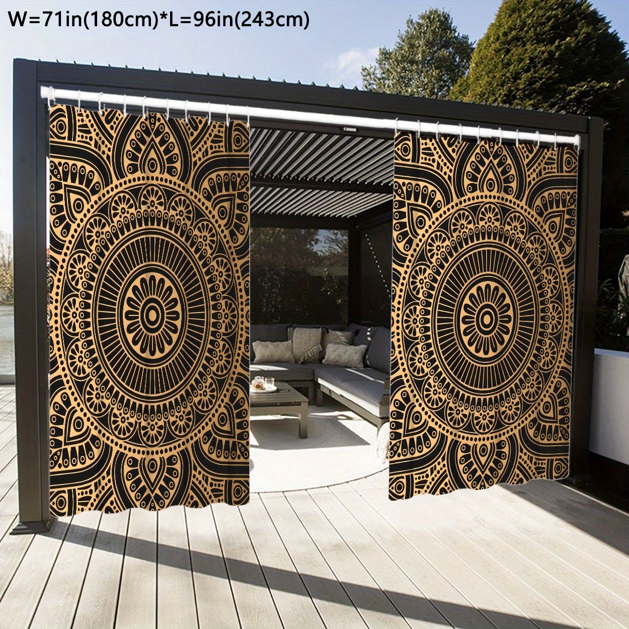 

1pc Waterproof Outdoor Curtain, Boho Style Mandala Pattern Curtain, Bohemian Themed Yard Curtain, Indoor And Outdoor Patio Privacy Curtain, 71*96in