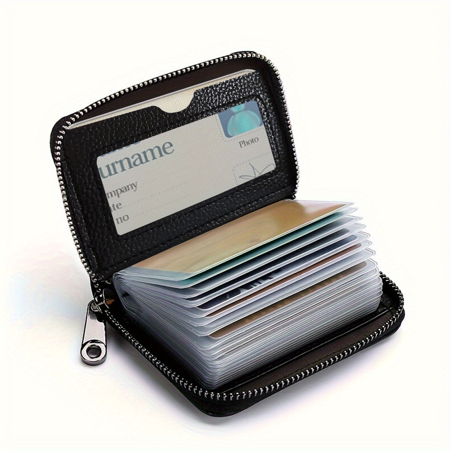 

Black Leather Mini Card Holder, 22-slot Card Wallet With Purse Clip For - Single Piece