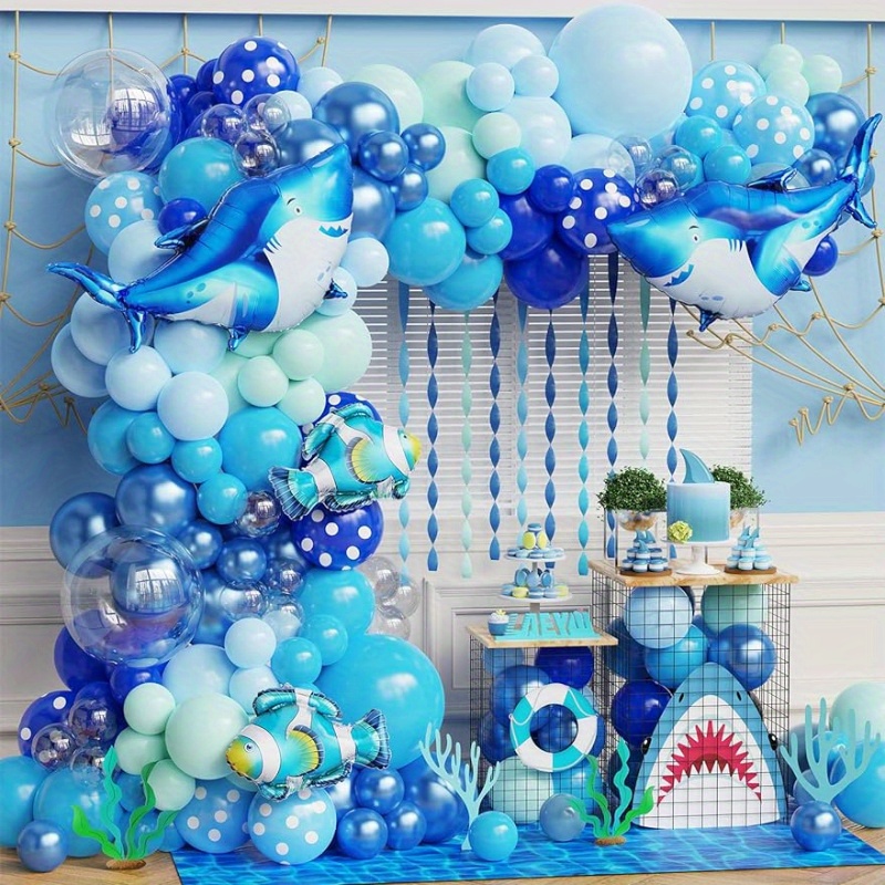 Underwater Party Decorations Blue green Shark Balloon Arched