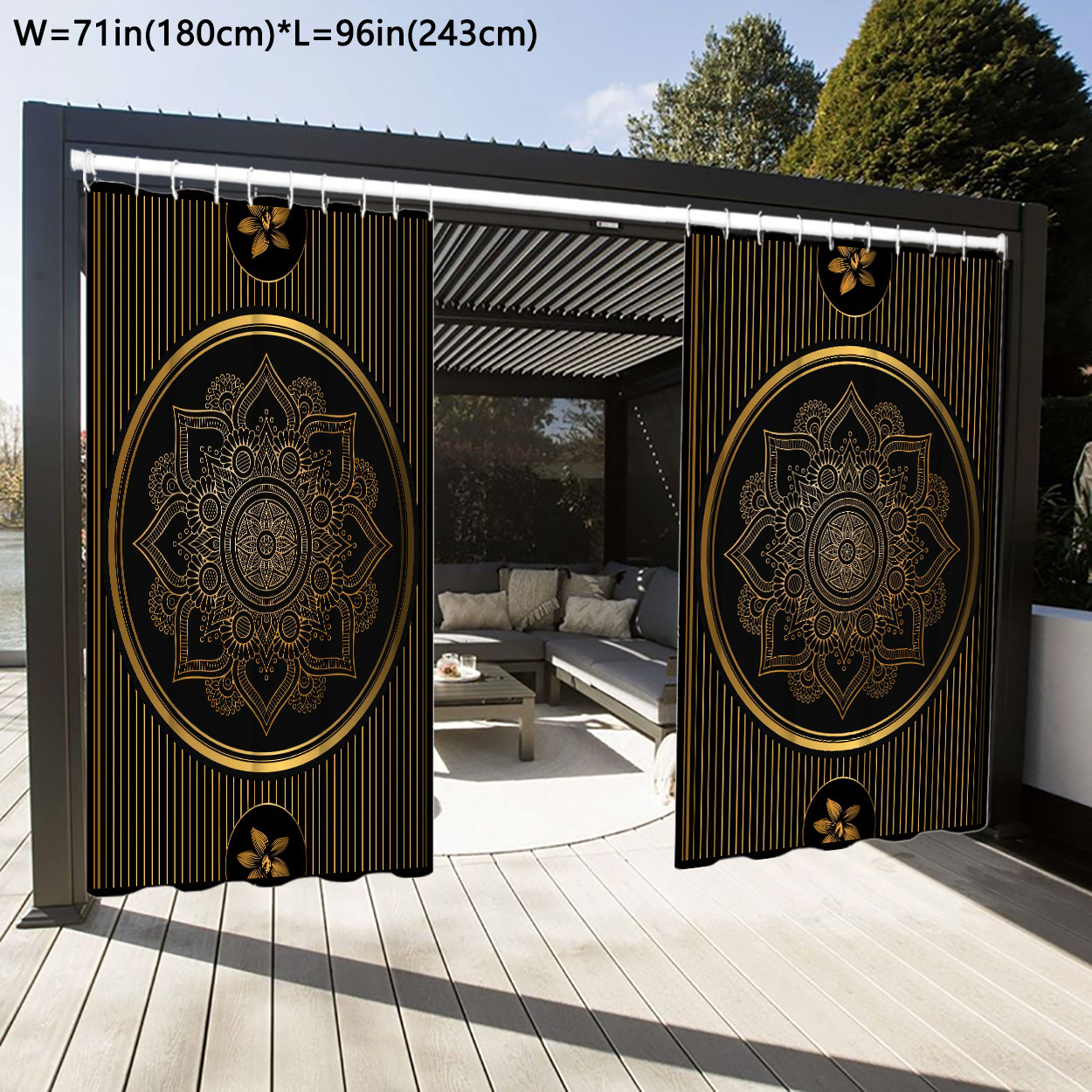 

1pc Waterproof Outdoor Curtain, Boho Style Mandala Pattern Curtain, Yard Curtain, Indoor And Outdoor Patio Privacy Curtain, 71*96in