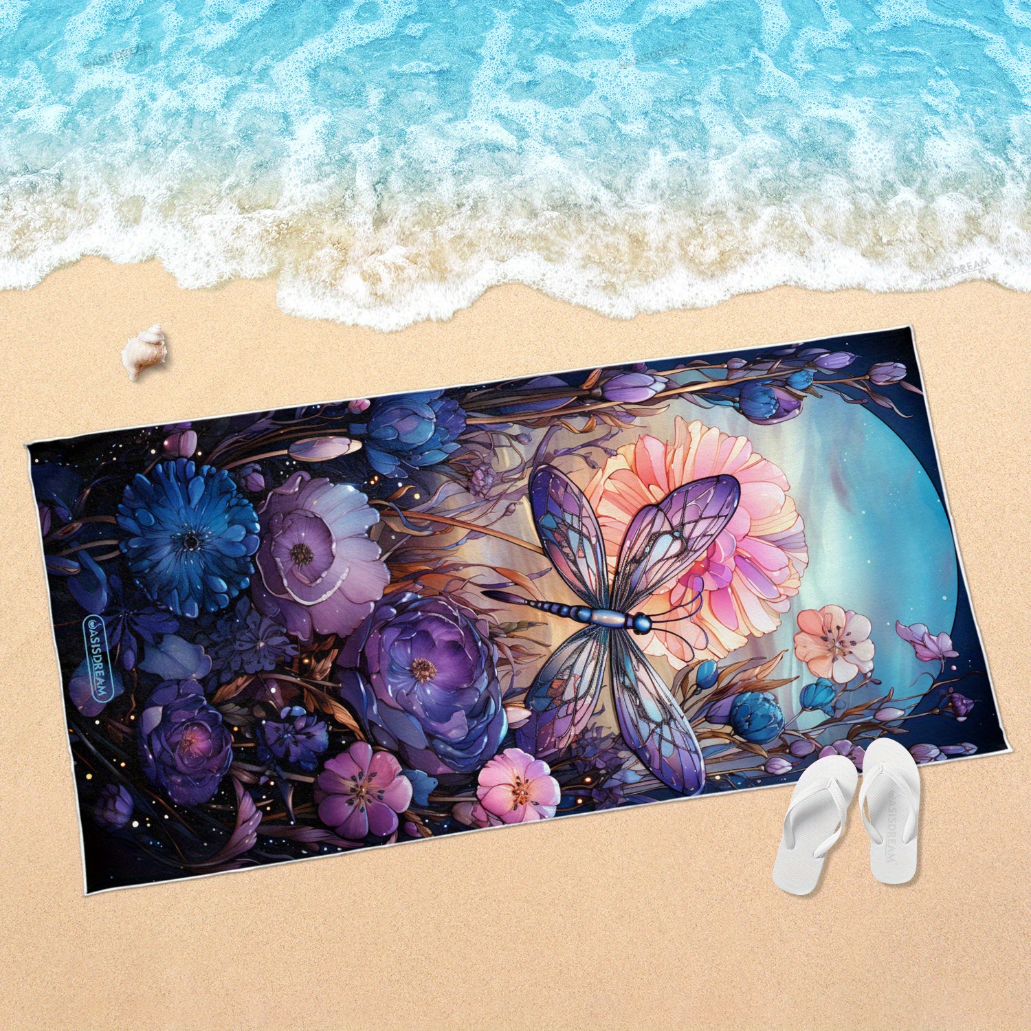 

1pc Dragonfly Flying In The Flower Beach Towel, Quick Drying Absorbent Beach Towel, Sandproof Beach Blanket, For Outdoor Travel Camping Beach Vacation, Beach Essentials (59"x 29.5"/150cmx75cm)