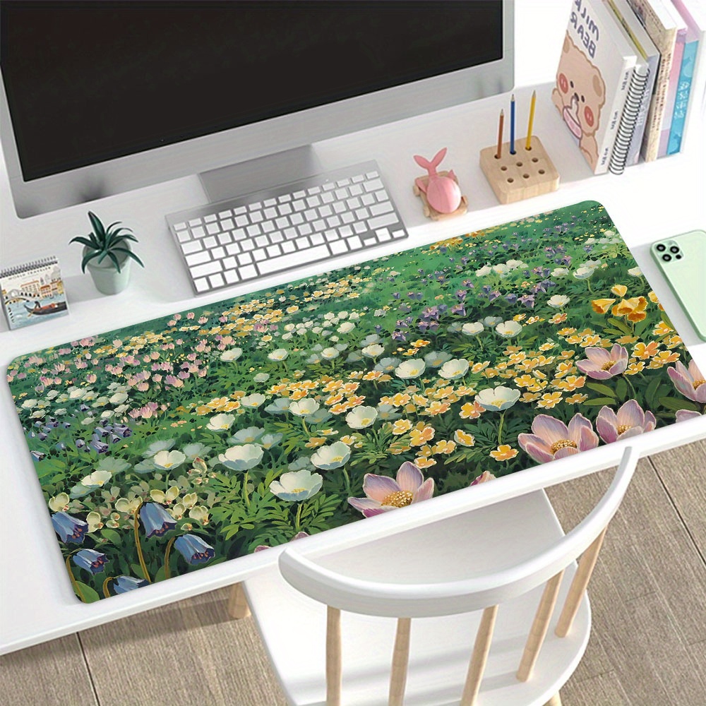 

Cute Colorful Flowers Large Gaming Mouse Pad E-sports Office Desk Mat Keyboard Pad Natural Rubber Non-slip Computer Mouse Mat 35.4x15.7inch Suitable For Home Office Games As Gift For Teen Boys Girls