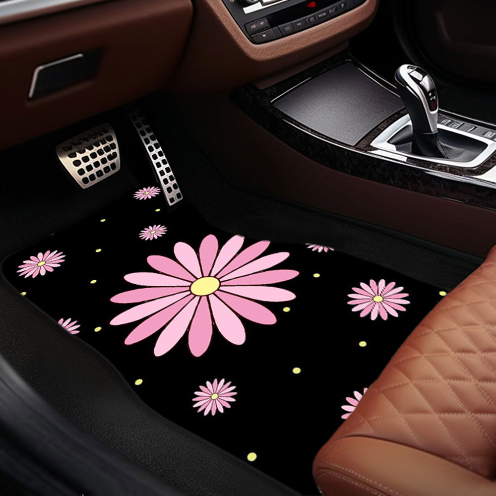 

1pc/2pcs/4pcs Daisy Pattern Car Floor Mat, Universal Car Front And Rear Seat Mat Non-slip Decorative Anti-fouling Thickening Machine Washable Floor Mat