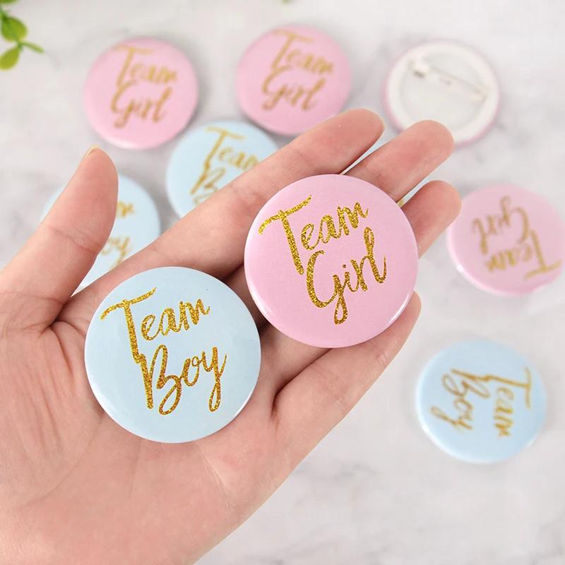 

10pcs Team Boy Girl Button Pins Gender Reveal Tinplate Badges Gift For Guests Gender Reveal Party Supplies Decoration