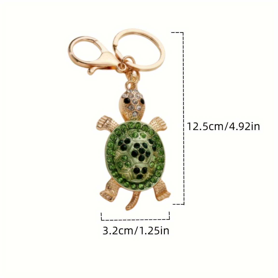 

Sparkling Green Gemstone Turtle Keychain - Cute Alloy Animal Charm With Golden-tone For Purses, Backpacks & Car Decor - Ideal Christmas Gift, Turtle Decor