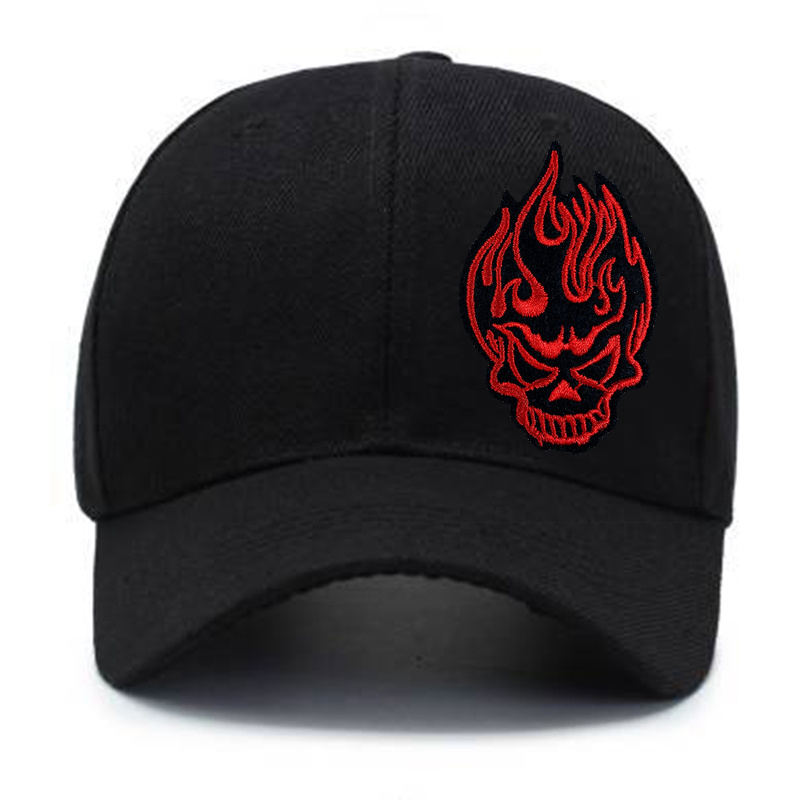 

Embroidery Punk Rock Evil Devil Fire Skull Black Baseball Cap For Men And Women Gift