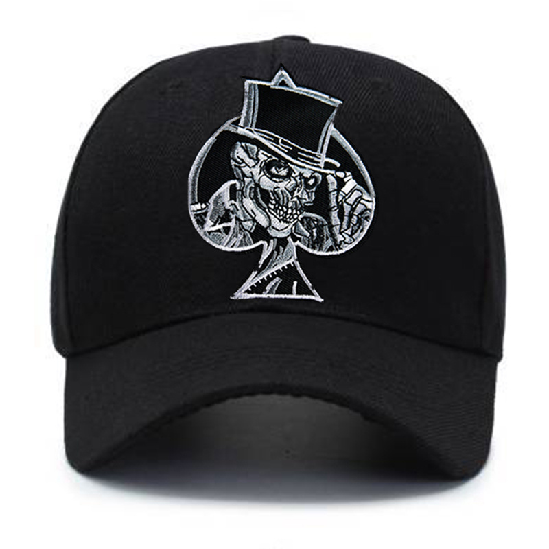 

Embroidered Punk Rock Spades Skull Black Baseball Cap For Men And Women - Adjustable Fashionable Outdoor Sports Baseball Cap - Vintage Gift