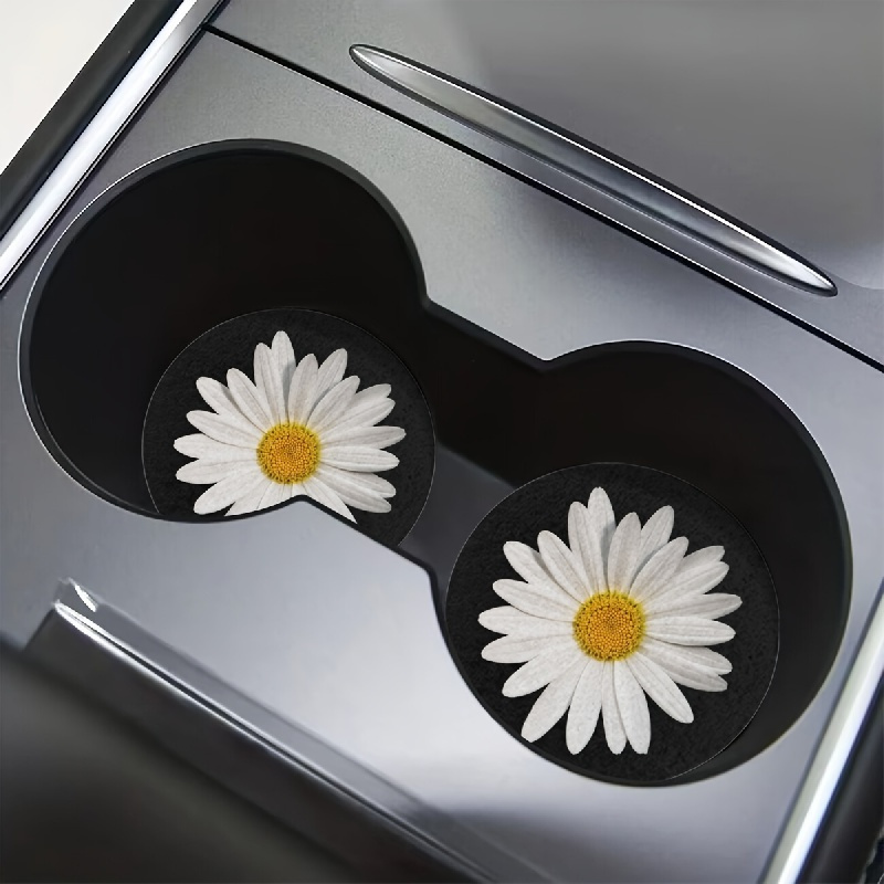 

2pcs Daisy Flower Absorbent Car Cup Holder Coaster Car Interior Accessories For Women, Water Cup Coasters For Car Vehicles & Home Desk