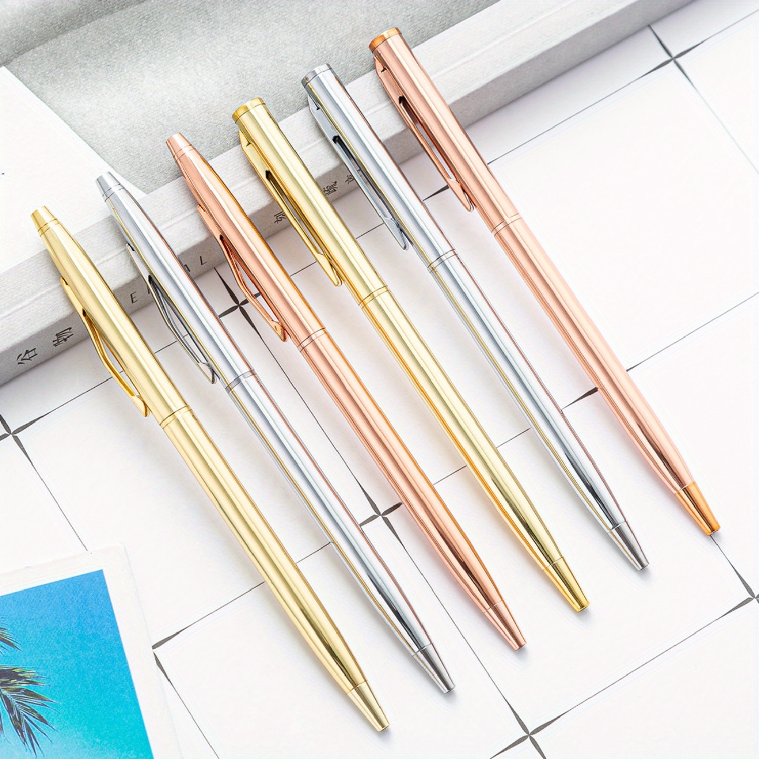 

6pcs/pack Metal Ballpoint Pen Flower Pen Gift Supplies Stationery Office Writing Pens Black Ink Ball Point Pen 12.8cm/5inch