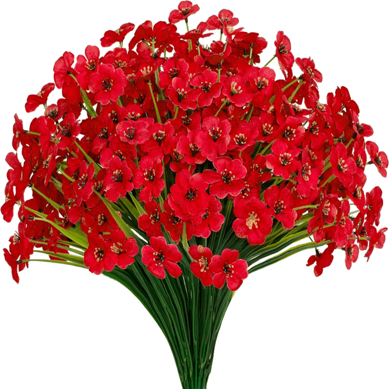 

6 Bundles Artificial Flowers, Uv Resistant Outdoor Plants No Fade Faux Shrubs, Fake Flowers Window Box Garden Porch Home Decoration, Red