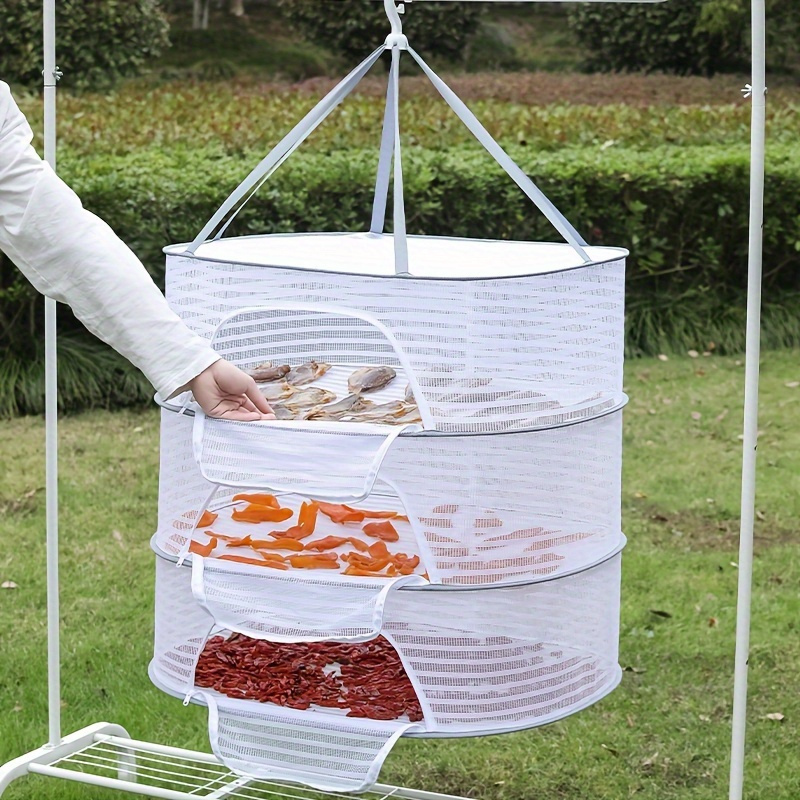  VANZACK Foldable Fish Cage Hanging Fishing Net Mesh Hanging  Drying Rack Hanging Drying Fish Net Mesh Net Food Net Foldable Clothing  Rack Nylon Multi-Layer Net Storage Bags : Home & Kitchen