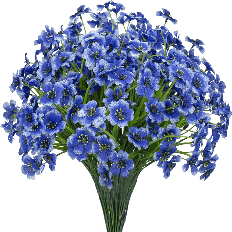 6 Bundles Artificial Flowers Uv Resistant Outdoor Plants No Fade Faux Plastic Shrubs Fake Flowers Window Box Garden Porch Home Decoration Blue