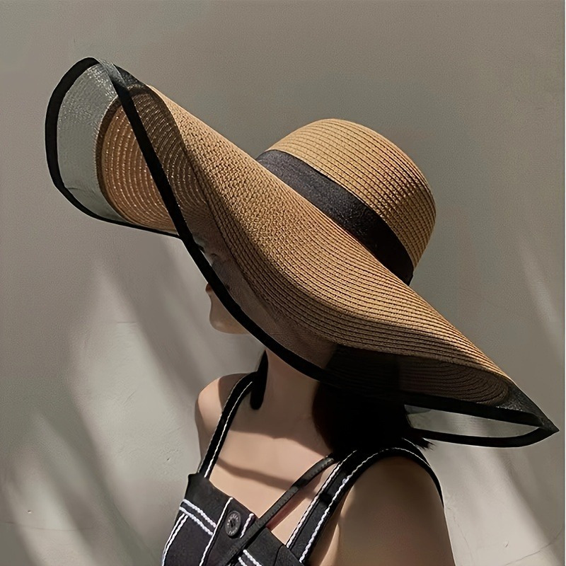 Women Large Brim Straw Hat Breathable Beach Hats Ladies Vintage Wide Brim  Boater Sun Hat Elegant