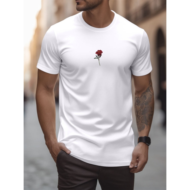 

Flower Print T Shirt, Tees For Men, Casual Short Sleeve T-shirt For Summer