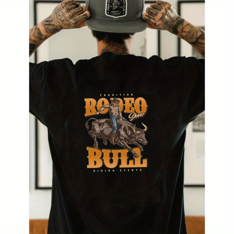 

Rodeo Bull Print T Shirt, Tees For Men, Casual Short Sleeve T-shirt For Summer