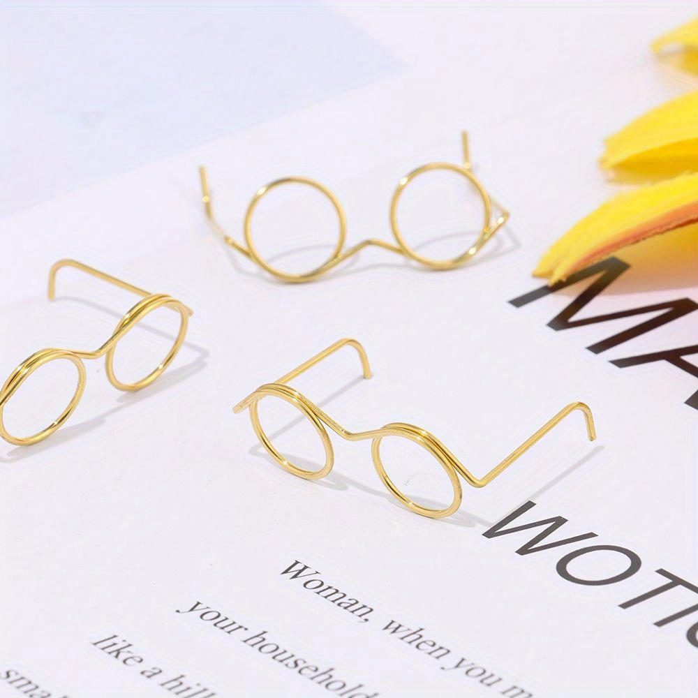 

10pcs Cute Golden Round Frame Lensless Retro Glasses For Making Accessories, Fashion Accessories