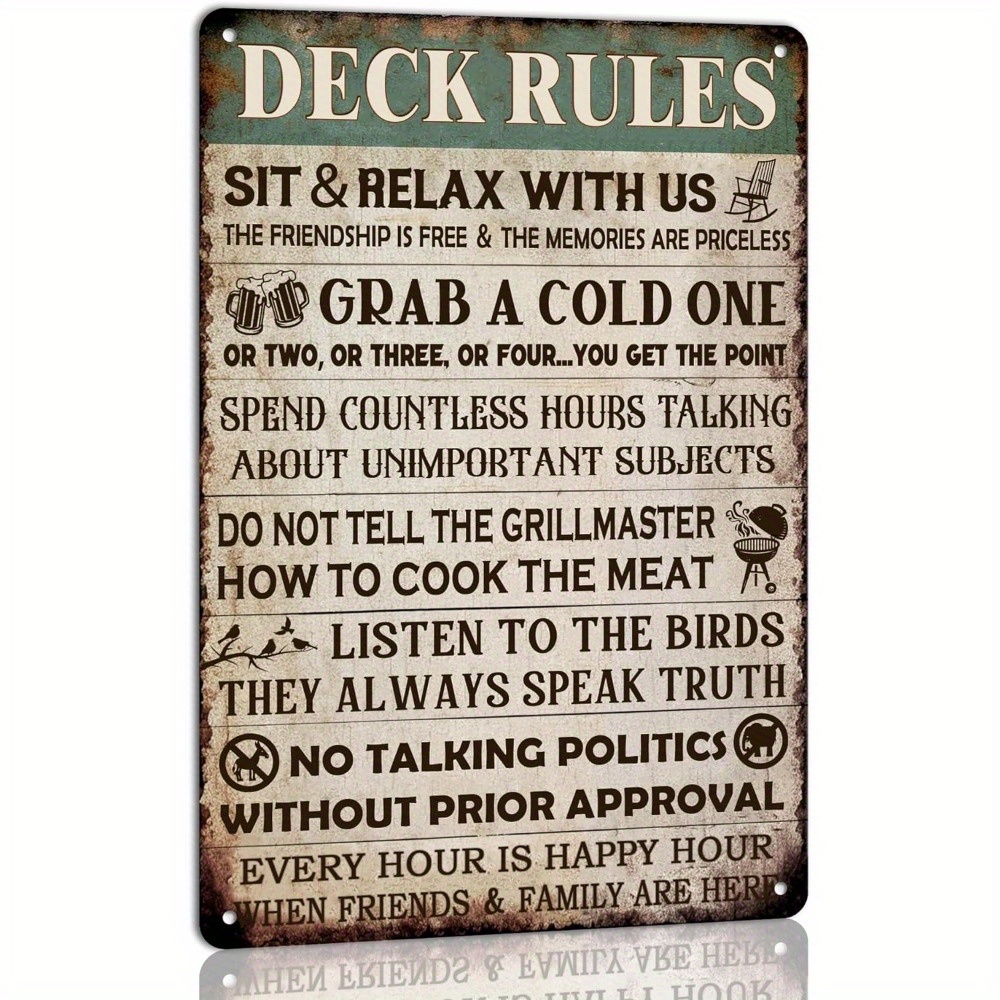 

Deck Rules Metal Tin Sign House Wall Decor Backyard Decor Patio Porch Indoor/outdoor Decorations Vintage Sign 8x12 Inch