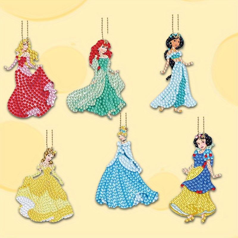 

6pcs Princess Diy Keychain Set - Vibrant Beaded Cartoon Princesses Including , For , And More - Acrylic Mosaic Craft Kit For Backpacks & Gifts