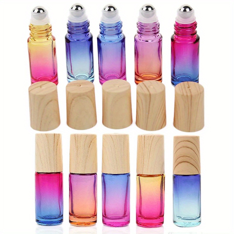 

10pcs/pack 5ml Empty Roll On Glass Bottle With Metal Roller Ball Gradient Color Container For Perfume Essential Oil Bottles Refillable Bottles
