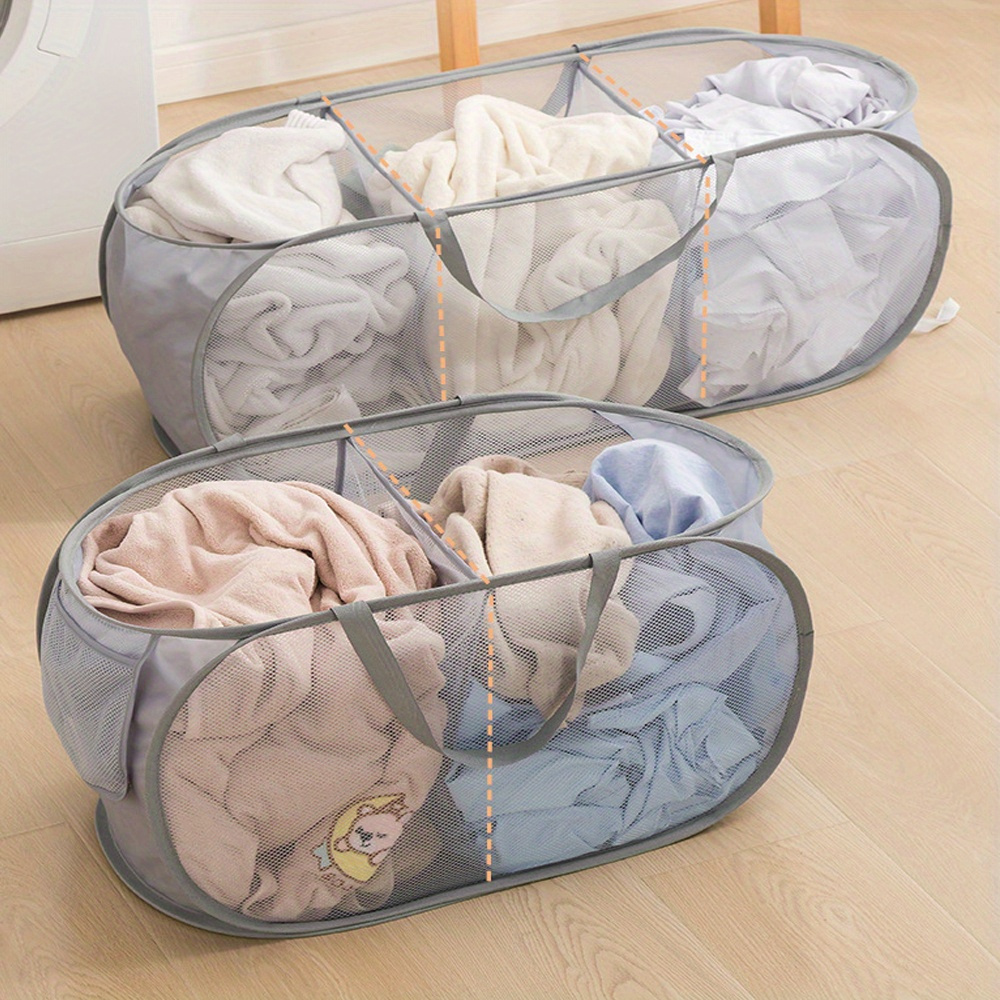 1pc breathable sturdy foldable and space saving basket for laundry clothes storage mesh   up laundry hamper with wide opening and side pocket breathable sturdy foldable and space saving design halloween christmas gift details 0