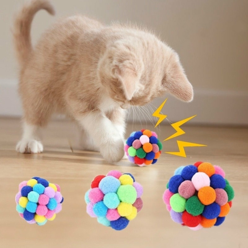 

1pc Pet Cat Toy Colorful Lovely Bell Bouncy Ball, Interactive Toy For Pet Fun And Entertainment
