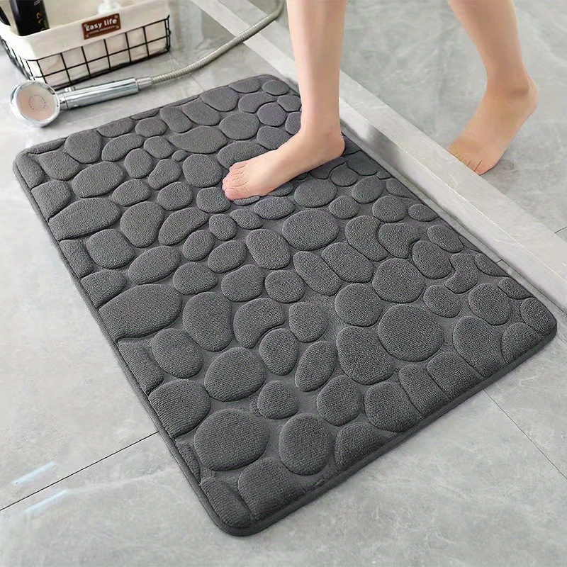 

1pc Soft And Comfortable Memory Foam Bath Rug With Cobblestone Embossment - Rapid Water Absorbent And Washable - Non-slip Bathroom Accessories