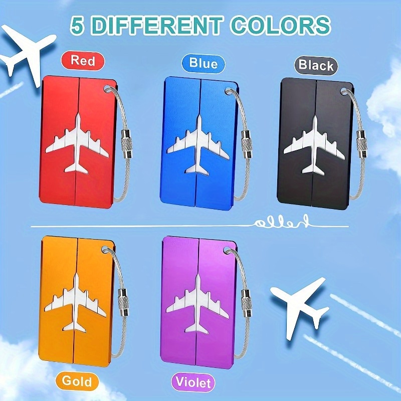 

5pcs Aluminum Luggage Tags, Simple Airplane Tag, Steel Loop Luggage Tag, Airplane Boarding Tag, Travel Transport Identification Tag