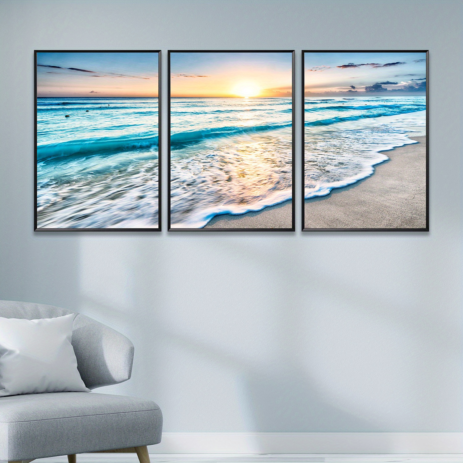 Lienzo grande para pared, decoración de playa, olas de cielo azul, paisaje  marino, mar. Impresiones en lienzo para sala de estar, dormitorio, baño