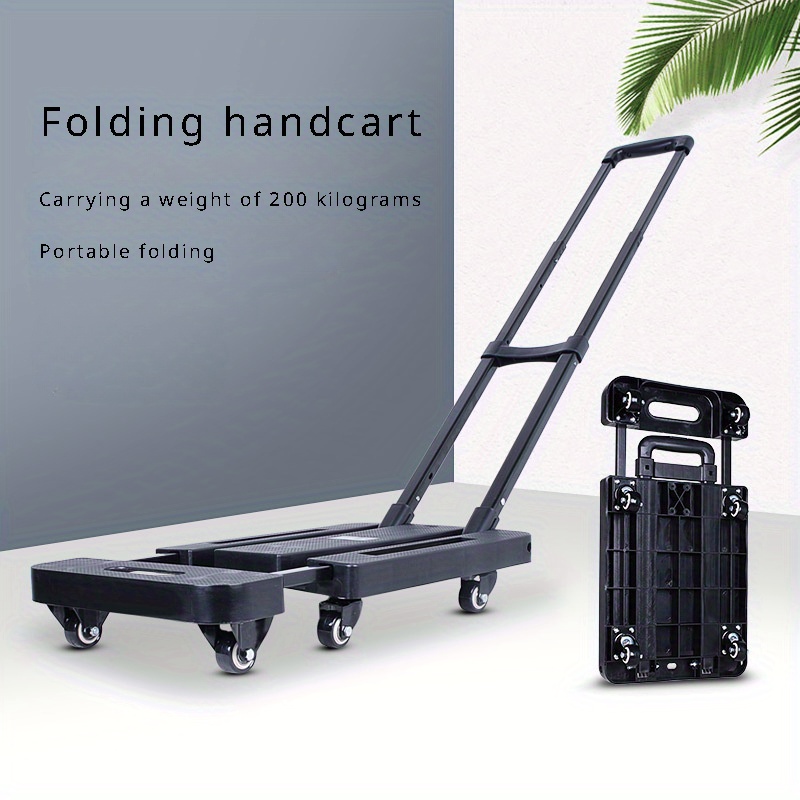 1pc Folding Utility Cart, Portable Rolling Crate Handcart, With Durable  Heavy Duty Plastic Telescoping Handle, Collapsible Hidden Lid, 4 Rotate  Wheels
