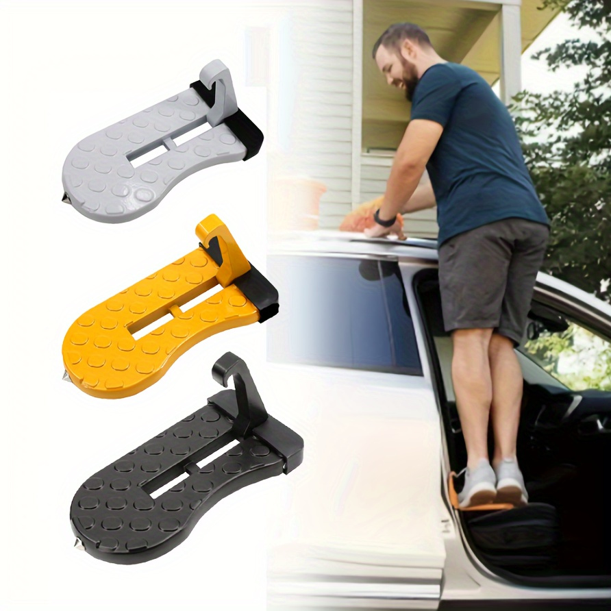 

1pc Multifunctional Foldable Car Door Step And Roof Rack Step - Universal Latch Hook Foot Pedal For Easy Access - Aluminium Alloy Safety Car Accessories With Window Breaker