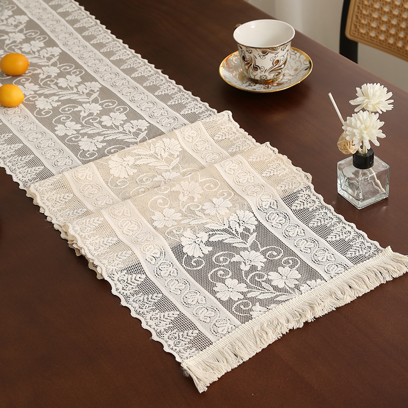 

1pc, Polyester Lace Table Runner, Rustic Long Table Decor For Dining Bedroom, Farmhouse Boho Style Table Runner, Elegant Decor For Bridal Shower