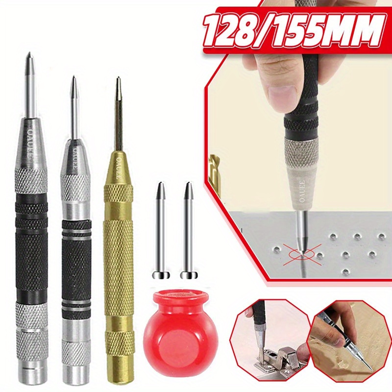 

5pcs Automatic Center Punching Tool, For Woodworking And Metal Drilling, Adjustable Spring-loaded Automatic Punching Metal Drill Manual Tool Set