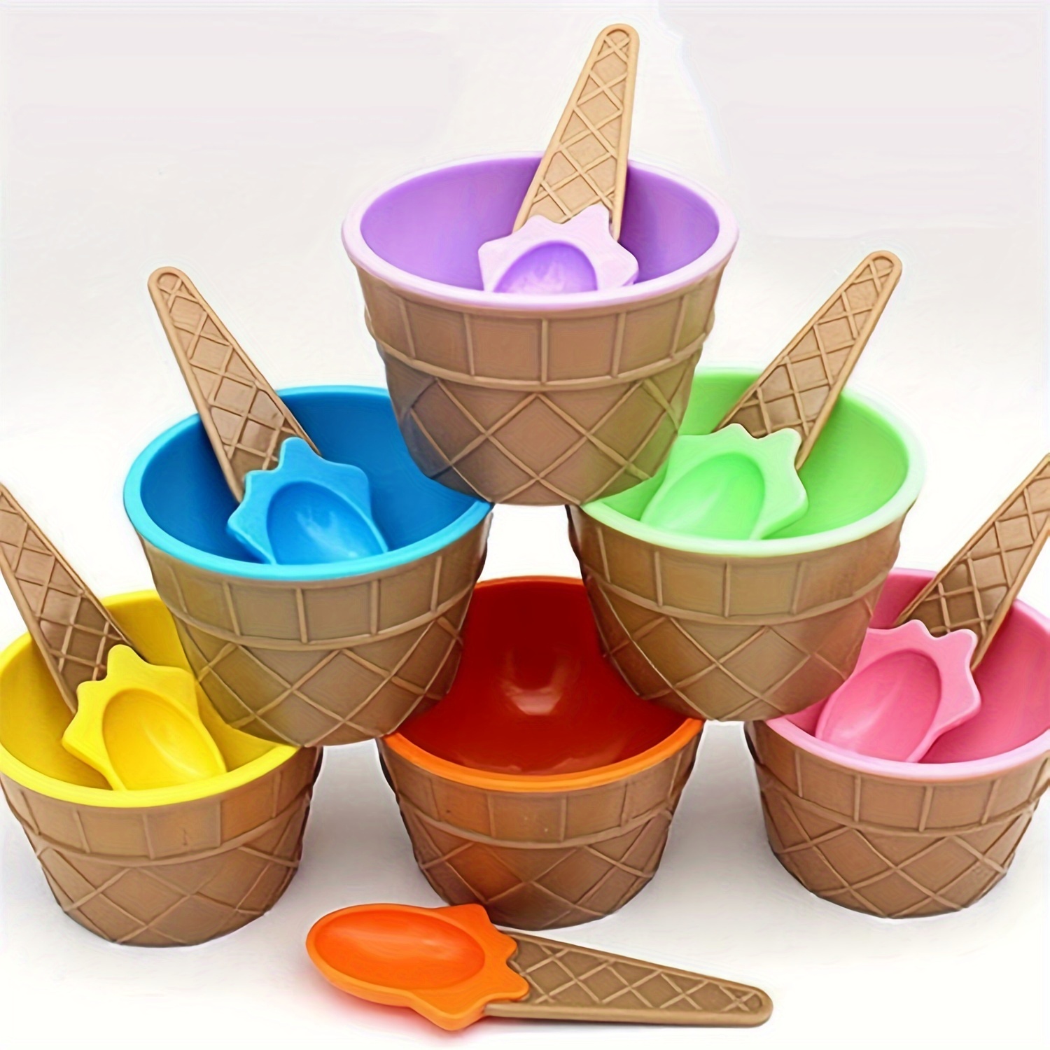 8 Ice Cream Scoop Spoon Cone Shaped Plastic Children Party Favors Baby  Serving 