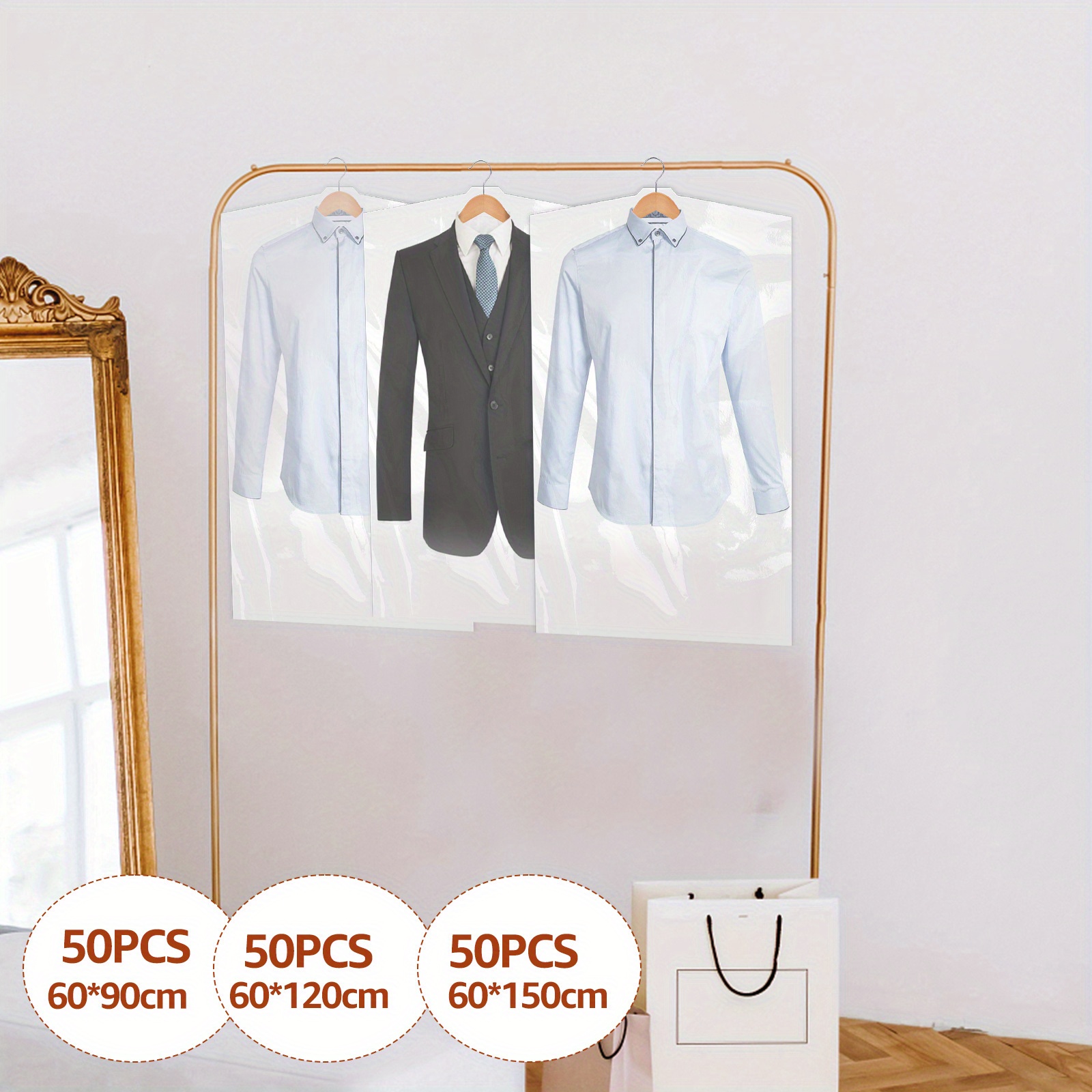 50pes/set Plastic Garment Bags, Clear Dry Cleaning Bags, Dust-proof Dry  Cleaning Clothes Cover, Portable Garment Covers For Suits Shirts Dresses,  Lightweight Suit Bags Covers For Home Storage, Home