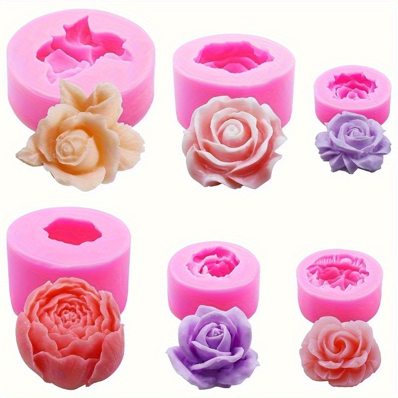 

6pcs 3d Flower Shape Silicone Molds Set, Blooming Rose Silicone Mold For Soap Making, Peony Silicone Mold, Diy Candle Mold, Candle Making Tool