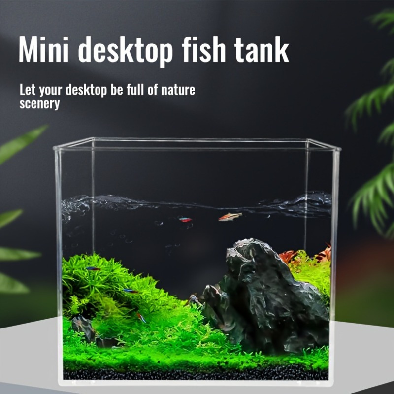 1pc Aquarium High Permeability Fish Tank, Mini Small Home Desktop Fish  Tank, Landscape Betta Fish Tank, Aquatic Grass Turtle Plastic Tank,  Transparent