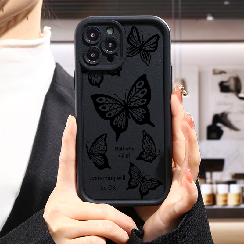 

Camera Protection New Case Black Butterfly For Iphone 11 12 13 14 15 Pro Max Mini For X Xs Max Xr 7 8 Plus 7p 8p Se 2 Se3 Phone Case