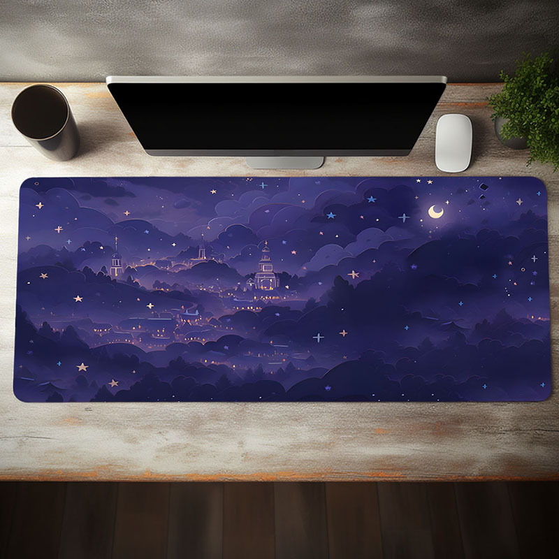 

1pc Mysterious Night Purple Starry Sky Pattern Large Gaming Mouse Pad E-sports Office Desk Mat Keyboard Pad Natural Rubber Non-slip Computer Mouse Mat 35.4x15.7inch Suitable For Home Office